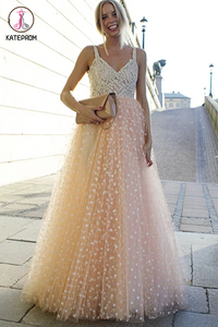 Kateprom Sparkly Prom Dresses A-line Straps Beading Long Beautiful Prom Dress Sexy Evening Dress KPP1348