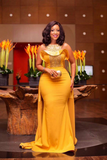 Kateprom Elegant Yellow Beaded Mermaid Evening Dresses, African Attire Dresses KPP1350