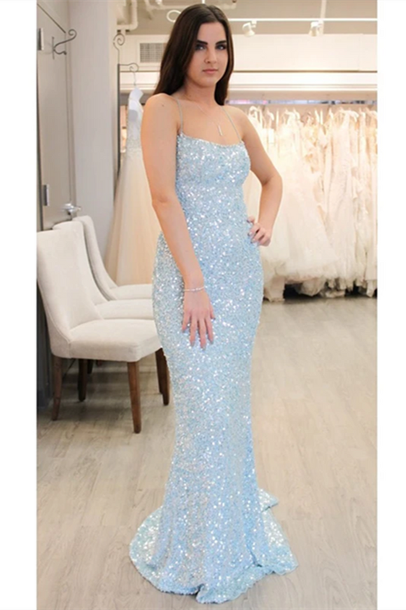 Kateprom Eye Catching Sequin Lace Spaghetti Straps Neckline Sheath Prom Dress KPP1362