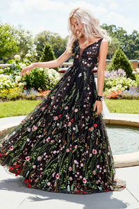 Kateprom Exquisite V neck Lace Prom Dresses Long Floral Formal Gowns KPP1363