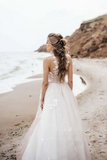 Kateprom A Line Vintage Tulle Lace Illustion Neckline Corset Back Wedding Dresses KPW0645