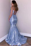 Kateprom Mermaid Spaghetti Straps V Neck Blue Two Piece Mermaid Prom Dress KPP1367