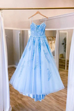 Kateprom Blue Tulle Long Backless A Line Prom Dress Evening Dress KPP1368