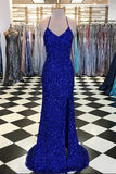 Kateprom Sparkly Prom Dresses with Slit Sheath Short Train Long Royal Blue Prom Dress KPP1373