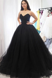 Kateprom Sweetheart Neck Black Tulle Long Prom Dresses,Back Open Long Formal Evening Dresses KPP1378