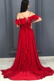 Kateprom A Line Red Chiffon Prom Dresses Long Sexy Split Evening Party Gowns For Women KPP1384