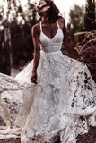Kateprom Sexy Beach Ivory Lace Wedding Dresses With Slit Backless Boho Bridal Dresses KPW0652