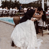 Kateprom Sexy Beach Ivory Lace Wedding Dresses With Slit Backless Boho Bridal Dresses KPW0652