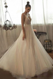 Kateprom Beaded Tulle Skirt Spaghetti Straps Long Wedding Gown Beach A line Illusion Women Bridal Dress KPW0653