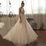 Kateprom Beaded Tulle Skirt Spaghetti Straps Long Wedding Gown Beach A line Illusion Women Bridal Dress KPW0653