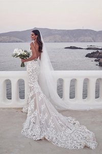 Kateprom Spaghetti Straps Mermaid Wedding Dresses Lace Appliqued Gowns KPW0656