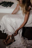 Kateprom Simple Ivory Lace Country Wedding Dresses V Neck Mermaid Wedding Dress KPW0657