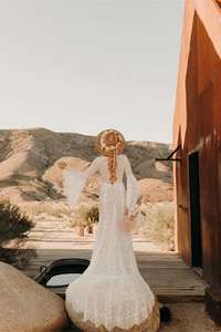 Kateprom Wonderful Longsleeves Illusion V neck Lace Wedding Dresses A Line Backless Bridal Gowns KPW0659
