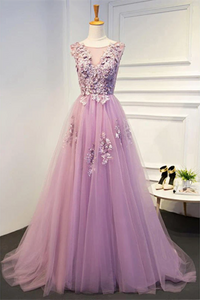 Kateprom Chic Prom Dresses A line Scoop Short Train Lilac Prom Dress Evening Dress KPP1392