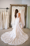 Kateprom Fabulous Open Back Lace Mermaid V neck Long Wedding Dresses Bridal Gowns KPW0660