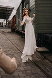 Kateprom Elegant Chiffon A line Lace Wedding Dresses with Long Sleeves Gowns KPW0664