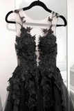 Kateprom Black Lace Tulle Long Prom Gown Black Evening Dress KPP1398