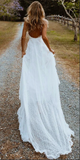 Kateprom Boho Chiffon A line V neck Lace Spaghetti Straps Beach Wedding Dresses KPW0668