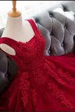 Kateprom Cute A Line Red Sweetheart Lace Appliques Sleeveless Lace up Homecoming Dresses KPH0554