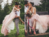 Kateprom Sheer Round Neck Pink Wedding Dresses Backless Bridal Gown With Lace Appliques KPW0672