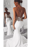 Kateprom Sexy Spaghetti Straps Mermaid Beach Wedding Dresses, Long Prom Dress with Lace KPW0673