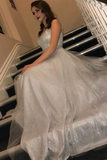 Kateprom Glitter Silver Long Prom Dress with V Neckline for Sale KPP1411