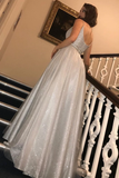 Kateprom Glitter Silver Long Prom Dress with V Neckline for Sale KPP1411