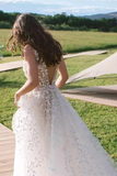 Kateprom Sexy V neck Lace Appliqued A Line Beach Bohemia Wedding Gown, Cheap Wedding Dresses KPW0676