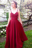 Kateprom Simple Burgundy Straps Long Chiffon Prom Dress, Beautiful Party Dress KPP1415