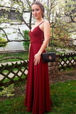 Kateprom Simple Burgundy Straps Long Chiffon Prom Dress, Beautiful Party Dress KPP1415
