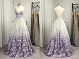 Kateprom A Line Princess V neck Tulle Applique Sleeveless Floor Length V Back Prom Dresses KPP1417