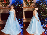 Kateprom Light Blue Elegant Spaghetti Straps Plus Sizes Long Princess Prom Dresses KPP1419