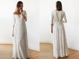 Kateprom Classy Simple Half Sleeves V Neck Floor Length Beach Wedding Dresses KPW0678