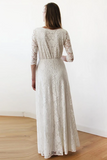 Kateprom Classy Simple Half Sleeves V Neck Floor Length Beach Wedding Dresses KPW0678