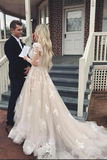 Kateprom Gorgeous Lace A line V neck Long Sleeves Wedding Dresses with Train KPW0680