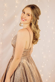 Kateprom Glitter Spaghetti Straps V Neck Long Prom Dresses Women Dress KPP1425
