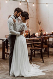 Kateprom Chiffon Two Pieces Long Sleeves Wedding Dresses, Lace Bridal Dresses KPW0682