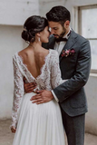 Kateprom Chiffon Two Pieces Long Sleeves Wedding Dresses, Lace Bridal Dresses KPW0682