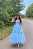 Kateprom Sky Blue Straps Tulle A Line Prom Dress Sweetheart Homecoming Dresses KPP1426