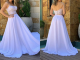 Kateprom Simple Flowy Long Two Pieces Lace Chiffon Beach Wedding Dresses KPW0685