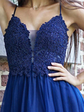 Kateprom Exquisite Spaghetti Straps A line Prom Dresses Tulle Appliqued Gowns KPP1431
