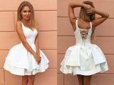 Kateprom Simple Ball Gown Short Ivory Lace Up Formal Homecoming Dresses KPH0559