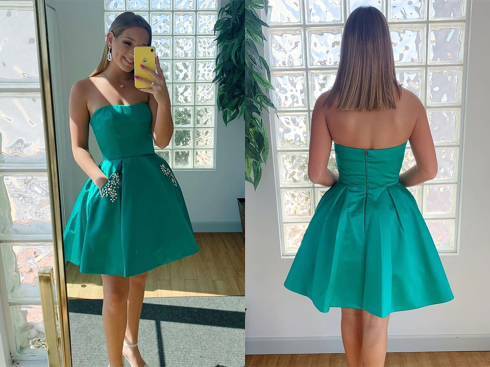 Kateprom Strapless Open Back Green Short Prom Dresses with Pocket, Ope   kateprom