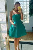 Kateprom Strapless Open Back Green Short Prom Dresses with Pocket, Open Back Green Homecoming Dresses, Short Green Formal Evening Dresses KPP1434