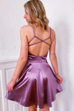 Kateprom Cute V Neck Purple Short Prom Dress A Line Satin Homecoming Dress, Graduation Evening Dress KPH0560