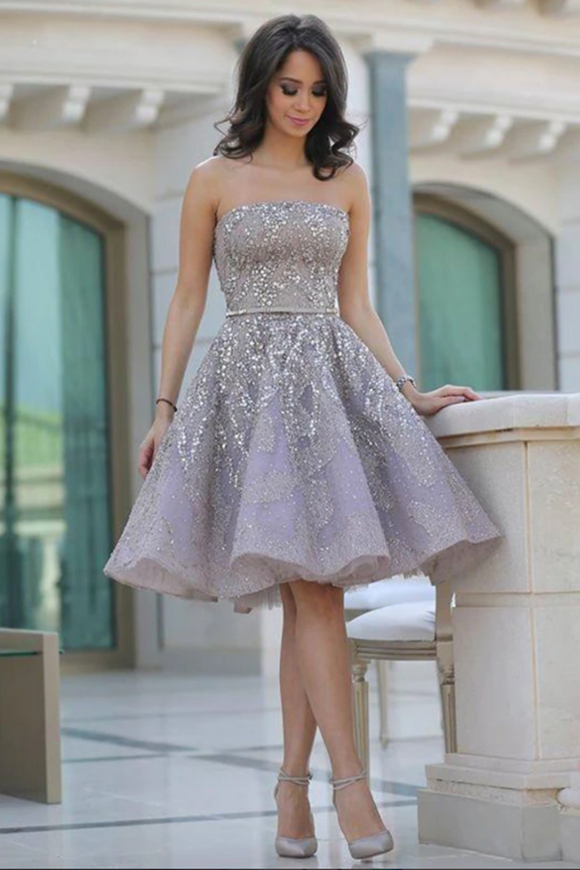 Kateprom Fashion Off Shoulder A Line Sleeveless Backless Homecoming Dress With Sequins KPH0563