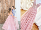 Kateprom Long Prom Dress With Beaded Bodice And Plunging Illusion V Neck Formal Dress KPP1441