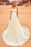 Kateprom Charming Off The Shoulder Tulle Long Beach Wedding Dress, Bridal Gown for Sale KPW0689