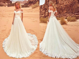 Kateprom Charming Off The Shoulder Tulle Long Beach Wedding Dress, Bridal Gown for Sale KPW0689
