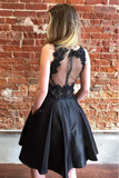 Kateprom A Line Black Short Satin Homecoming Dress Online, Short Prom Dress KPH0575